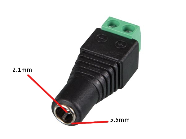 Connecteur d'alimentation Female (DC F) 2.1 x 5.5 mm à visser connecteur d'alimenter  une caméra de vidéosurveillance.
