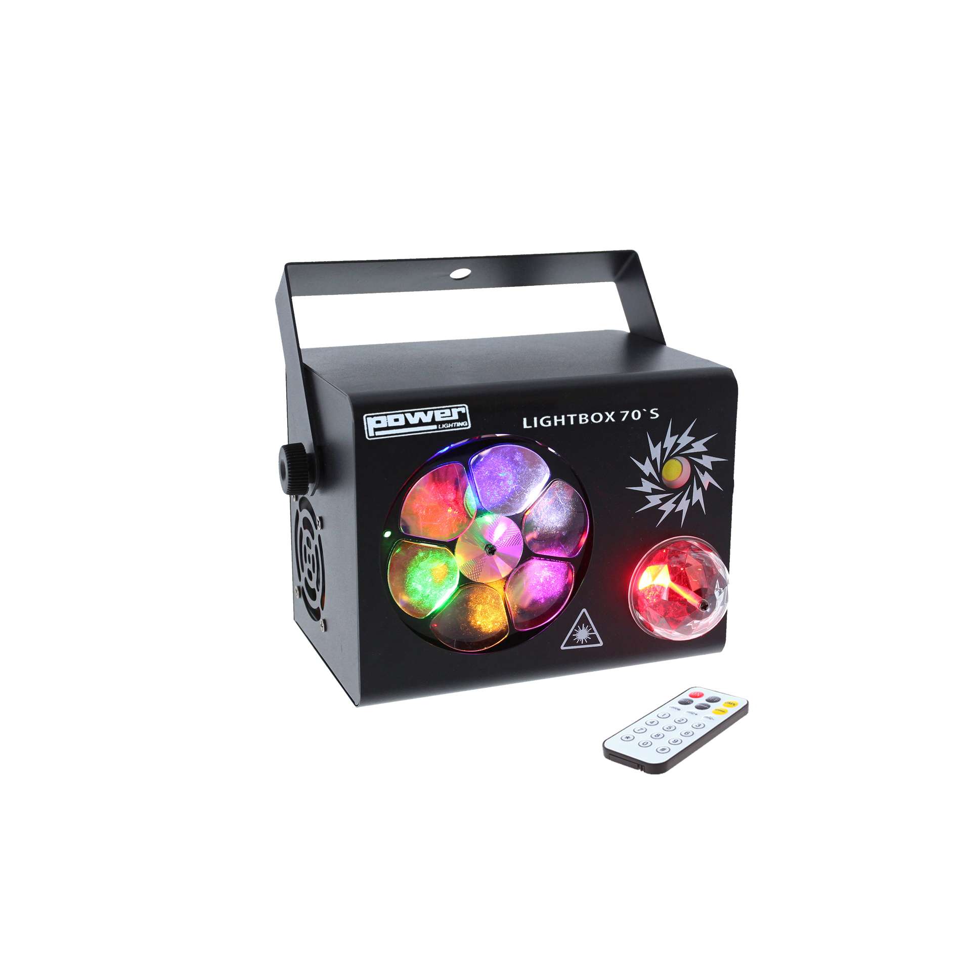 Lightbox 70S Power lighting - Effet 4 en 1 Sphéro + Gobo + Strobe + Laser bicolore avec télécommande