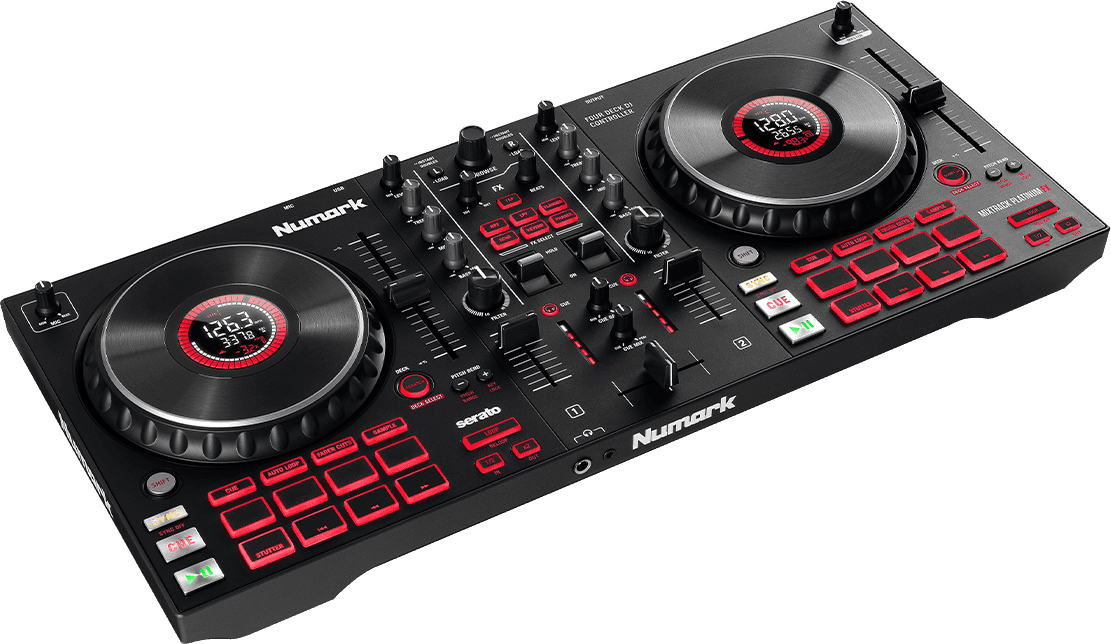 Numark NS4FX – Contrôleur DJ 4 canaux, platines DJ tactiles avec écran,  pads et effets sonores, sorties cabine et principale, Serato DJ Lite inclus