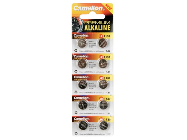 Camelion Pile bouton pour montre 1.5V-68mAh LR1130/AG10, 10 pièces en  blister (V389AC)