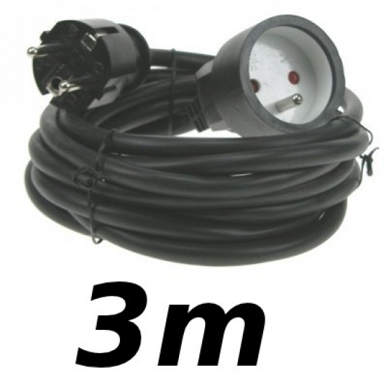 Rallonge électrique 3m ho5vvf 3 x 1.5 mm² noire 2 prises 16 A