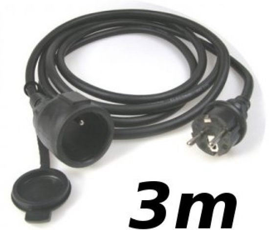Rallonge 3m cordon prolongateur souple extérieur avec manchon rétractable  pour étiquetage 3 X 2.5mm² noir IP44