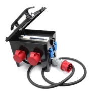 Coffret de distribution tetrapolaire IP44 32A avec inter différentiel et arret d'urgence