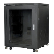Rack 19 pouces 12U avec porte en verre et grille de ventilation sur roulette et pied
