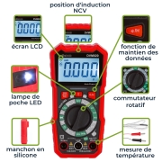 DVM020 Velleman - Multimetre, Tension, courant, résistance, continuité et température