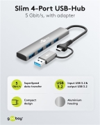 HUB-USBC-USBA Goobay Hub USB Slim 4 Ports 2-en-1 – USB-C / USB-A – 5 Gbit/s