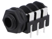 Embase Jack 6.35 femelle stereo angulaire pour montage panneau façade