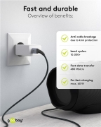 USBC-USBC Goobay Câble USB-C vers USB-C Textile 1m – Charge Rapide 60W avec Connecteurs Métalliques