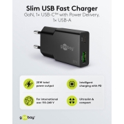 20 W USB-C PD Goobay - Chargeur double USB-A et USB-c 20W noir