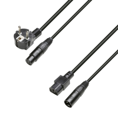 Câble alimentation et Audio XLR femelle et fiche shuko vers XLR mâle et IEC femelle 3x1.5mm²  15m
