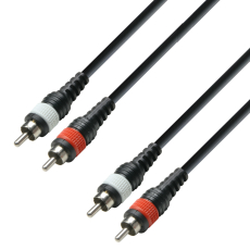 Adam Hall Cables K3 TCC 0100 M - Audio Cable moulded 2 x RCA male to 2 x RCA male, 1m