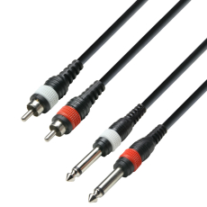 Câble audio 2x RCA mâles vers  Jack 6.3 mm mono 1m