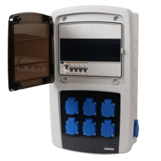 Coffret 16A monophasé IP65 avec inter différentiel et 8 prises