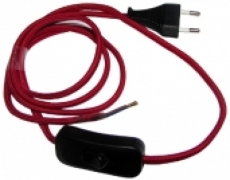 Cordon d'alimentation tissus rouge avec prise noire et inter bipolaire noir 1,5m