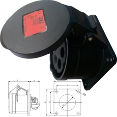 Embase P17 femelle 16A tétrapolaire 5 broches IP44 noire spécial spectacle Turbo Twist