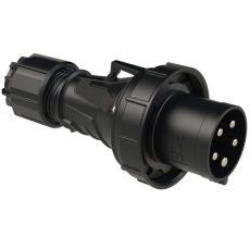 Prise P17 male 63A Tétraolaire 5 points IP67 noire avec contact pilote