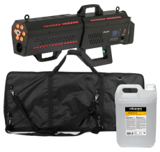 PACK FMG-CYCLONE HOUSSE ALGAM LIGHTING - Machine à fumée portable 1200W batterie 60s jet 10m sac de transport et 5l de liquide steam offert