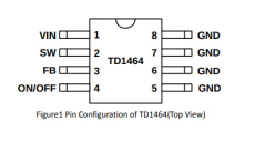 Driver PWM DC DC converter 5V TD1464P5 9-40Vdc 1.5A SOP8