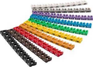 Jeu de 100 clips de repérage de câbles diamètre 4mm numéro de 0 à 9 avec code couleur