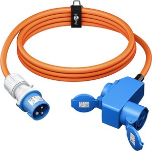 Cordon adaptateur caravane fiche mâle P17 vers P17 femelle + reprise PC16 shucko 1,5m