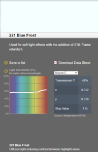 LEE FILTERS 221 - Feuille diffuseur 122 x 53 cm blue frost