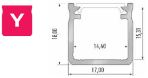 Profilé aluminium TypeY 17X18mm pour ruban de led de 2m