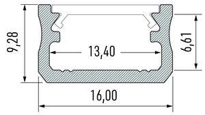 Profilé de surface typeA 16X9mm pour ruban 13mm de largeur max laqué noir 2m