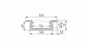 Profilé Noir TypeZ 22X7 pour ruban de led largeur max 13mm barre de 2m