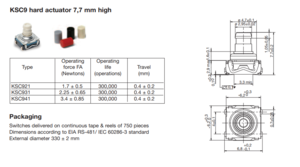 Interrupteur tactile C & K CMS 1NO 6.8 x 6.8 x 7.7mm Bouton switch tactile IP67