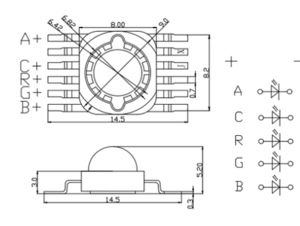 Led BGRW-A 5 couleurs - 6 pattes 18W