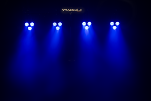 STAGEBAR-II Algam Lighting – Set de projecteurs led PAR + Derby + Strobe + laser avec stand et housse