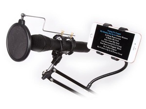 Support micro + smartphone sur doubles bras reglables avec suspension avec filtre et fixation table