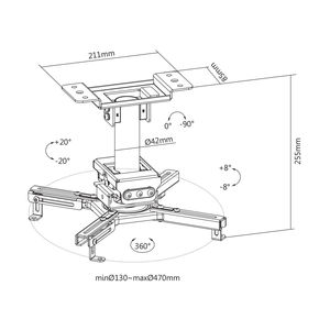 Support plafond pour vidéoprojecteur, Orientable et inclinable, Hauteur 25cm, Noir