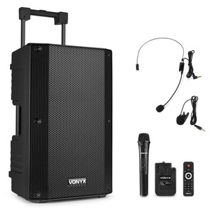 VSA500 BP VONYX - Enceinte autonome 12 pouces sur batterie 1 micro main + 1 serre tête et cravate