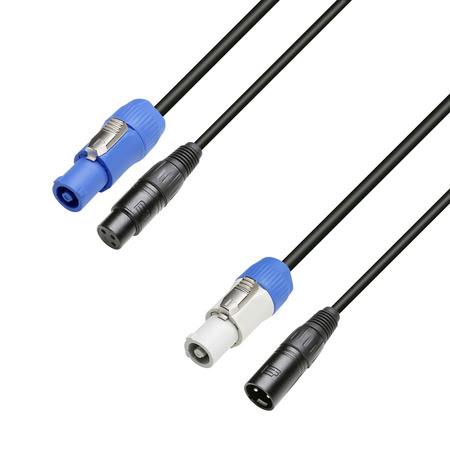 Image principale du produit Câble mixte alim 3X1.5 et DMX  Power bleu et XLR femelle vers Power gris et XLR mâle 3m