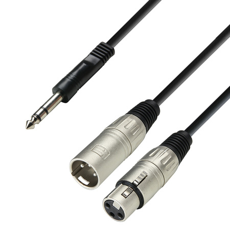 Image principale du produit Câble d'insert jack 6.3 mm stereo vers 1 XLR mâle + 1 XLR femelle, 3 m