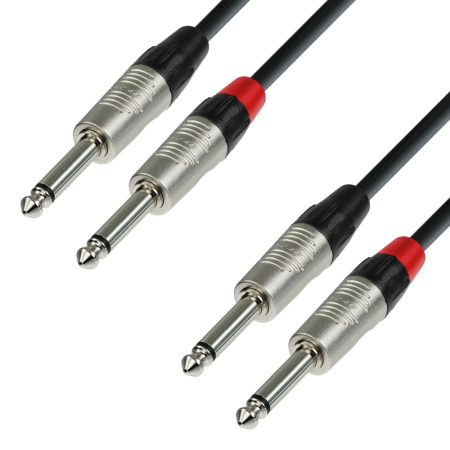 Image principale du produit Câble Audio 2 x Jack 6,35 mm mono REAN vers 2 x Jack 6,35 mm mono REAN 0,9 m