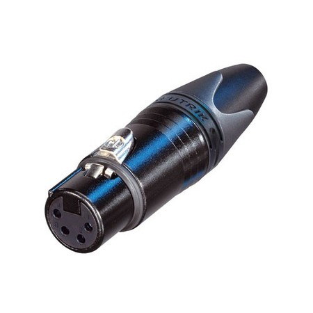 Image principale du produit Neutrik NC4FXX-B - 4-pin female XLR cable connector with black chrome housing and gold-plated contacts