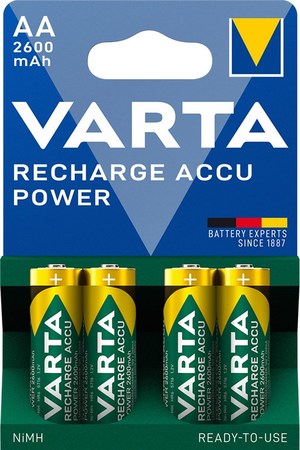Image principale du produit Lot de 4 piles rechargeable Varta LR6 AA Mignon - 2600 mAh