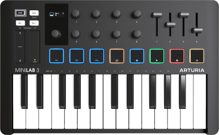 Image principale du produit MINILAB3-BK ARTURIA - Clavier maître compact, 25 touches, pads RGB, écran