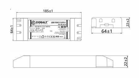 Image secondaire du produit PFV 12V 60W Cobalt - Alimentation 230V vers 12v continu DC 60W 5A IP20