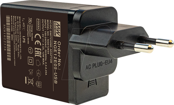Image principale du produit NGE12E05-USB MeanWell -  Alimentation USB profesionnelle 5V 2.5A.
