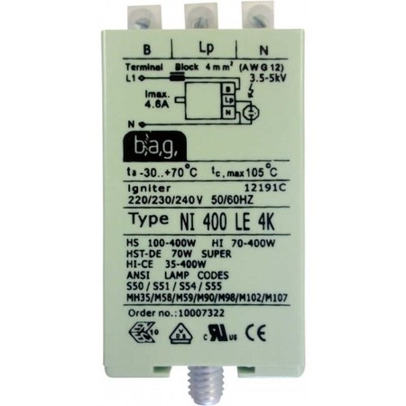 Image principale du produit Amorceur BAG NI 400 LE 4K Iodure 35W à 400W et sodium 70W à 400W