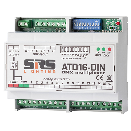 Image principale du produit ATD16-DIN SRS Ligthing - multiplexeur 0 - 10V vers DMX 16 canaux