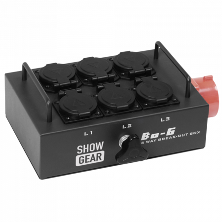 Image principale du produit BO-6-PW Showgear - boitier distributeur 1 p17 tetra 16a vers 6 Shucko femelle 16A