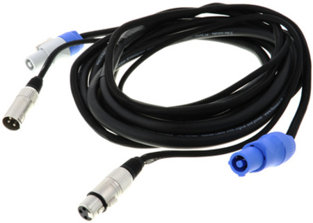 Image principale du produit cable d'alimentation et audio Powercon bleu vers Powercon grise + XLR mf 5m