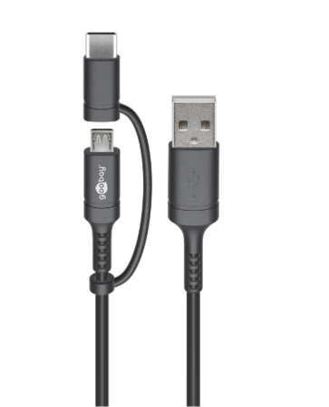 Image principale du produit Cordon adaptateur charge et data USB vers USB-c et micro usb