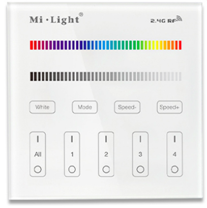 Image principale du produit Contrôleur led mural à pile MI Light RGBW 4 zones tactile
