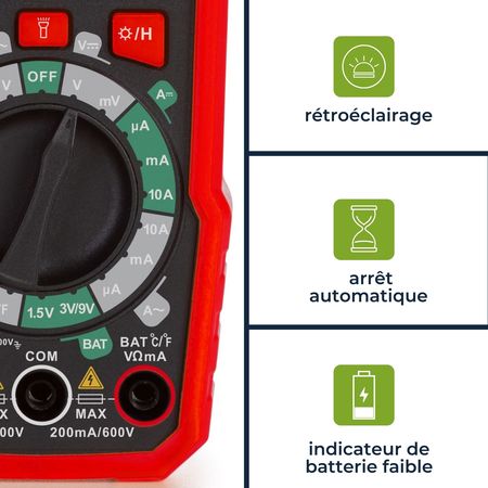 Image nº11 du produit DVM020 Velleman - Multimetre, Tension, courant, résistance, continuité et température