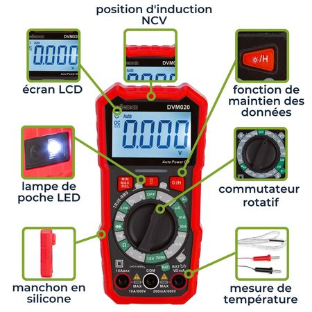 Image nº12 du produit DVM020 Velleman - Multimetre, Tension, courant, résistance, continuité et température